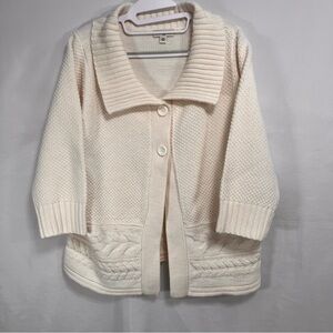 St. John's Bay Cream Colored Cableknit Cardigan Sweater Sz PXL